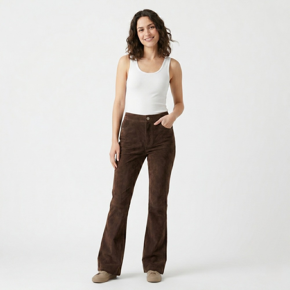 Mossimo Womens Pants Flare Genuine Leather 12 Brown Boho Vintage 70s Style
